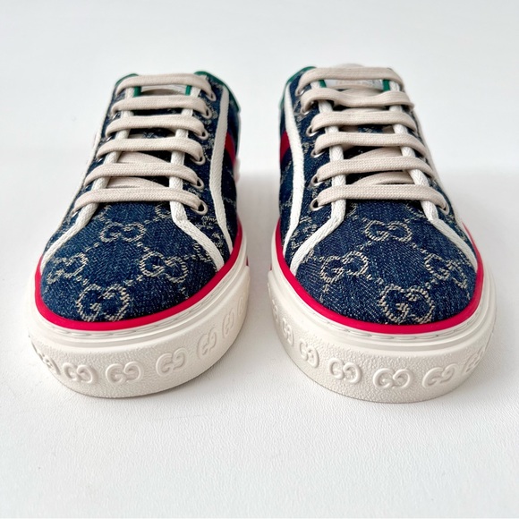 GUCCI | 1977 Tennis Denim GG Monogram Web Stripe Sneakers EU 39 US 9 New - Picture 3 of 9